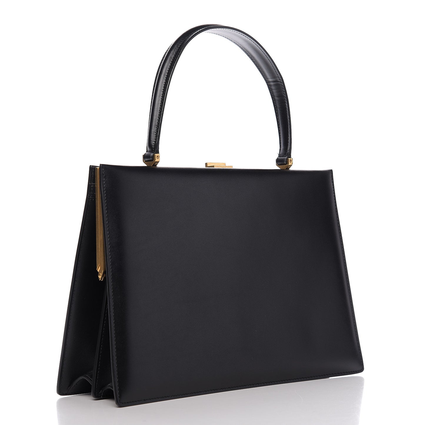 Box Calfskin Medium Clasp Bag Black