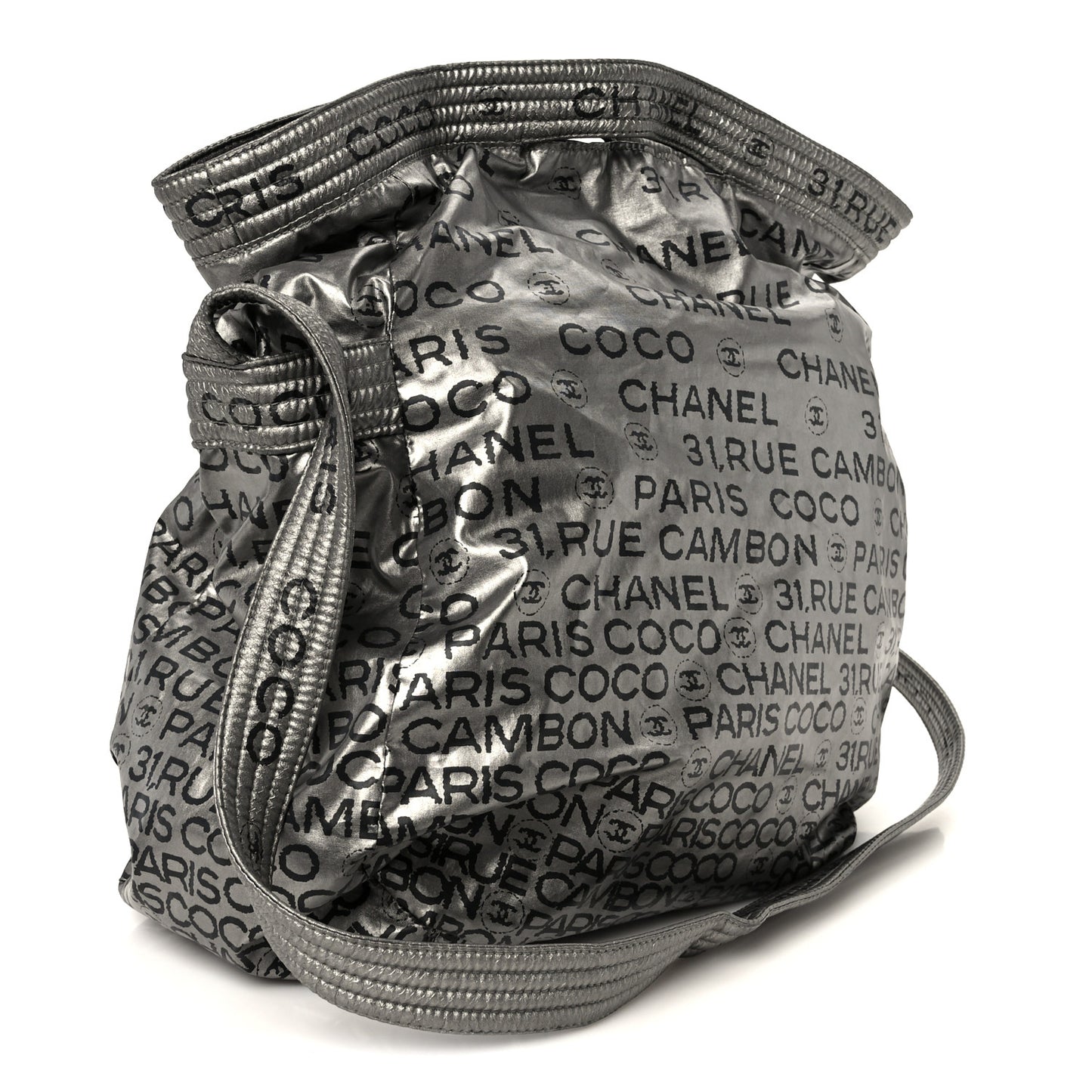 Lacquered Canvas Ligne Messenger Tote Argent Fonce