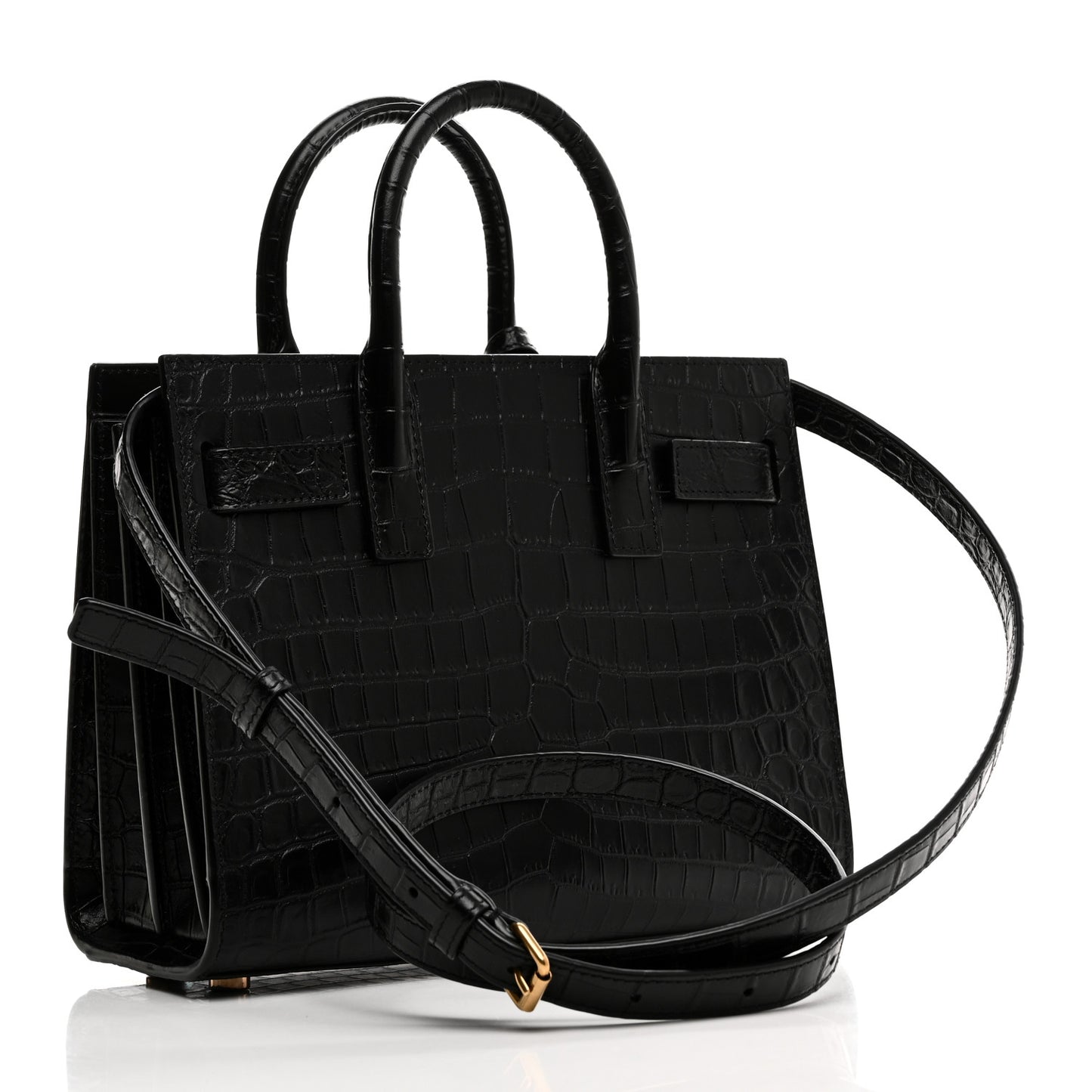 Calfskin Crocodile Embossed Nano Sac De Jour Black