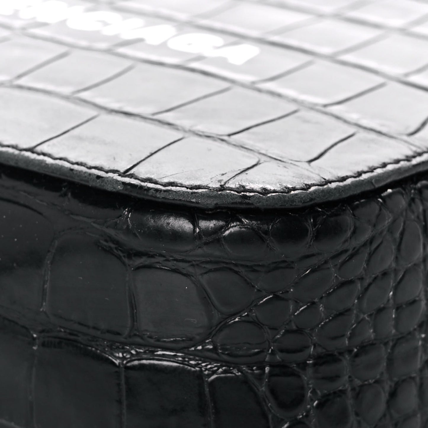 Shiny Calfskin Logo Crocodile Embossed XS Everyday Camera Bag with Handle Black