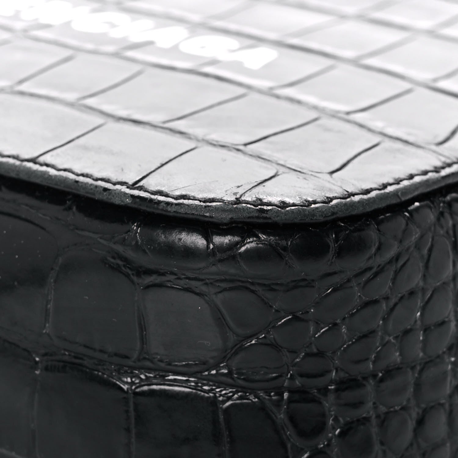 Balenciaga Shiny Calfskin Logo Crocodile Embossed XS Everyday Camera Bag with Handle Black 10 of 17