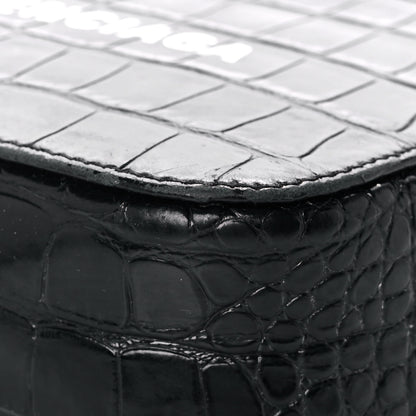 Balenciaga Shiny Calfskin Logo Crocodile Embossed XS Everyday Camera Bag with Handle Black 10 of 17