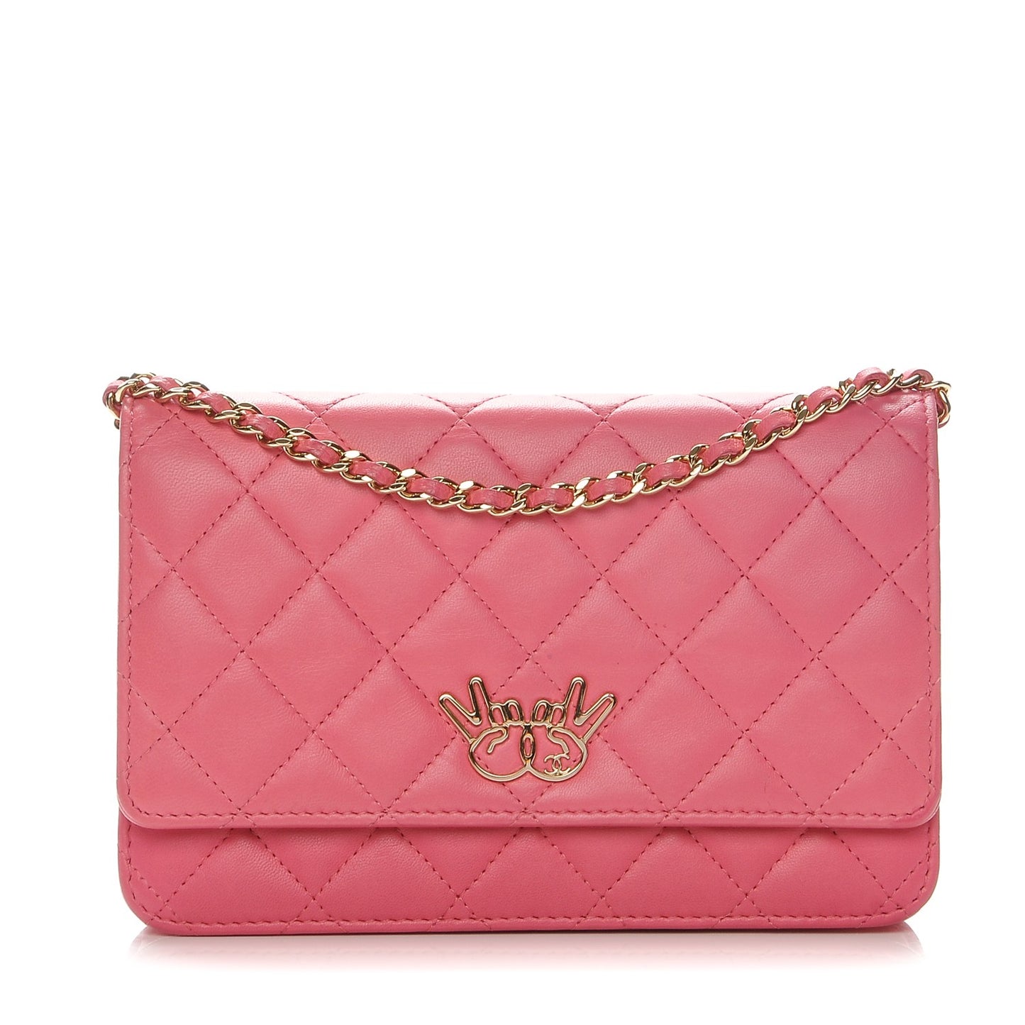 Lambskin Emoticon Wallet on Chain WOC Pink