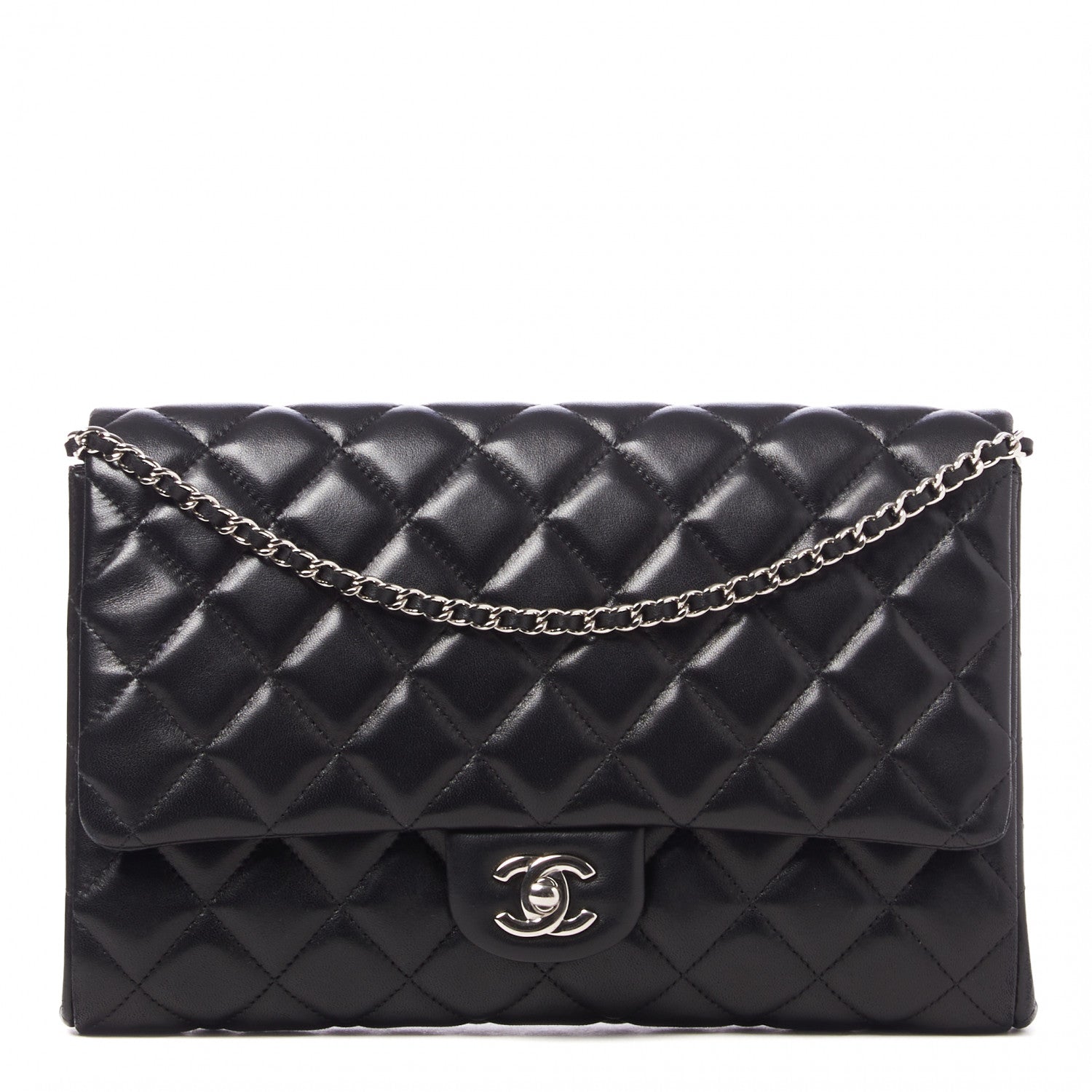 Chanel Lambskin Quilted Clutch With Chain Flap Black 1 of 9
