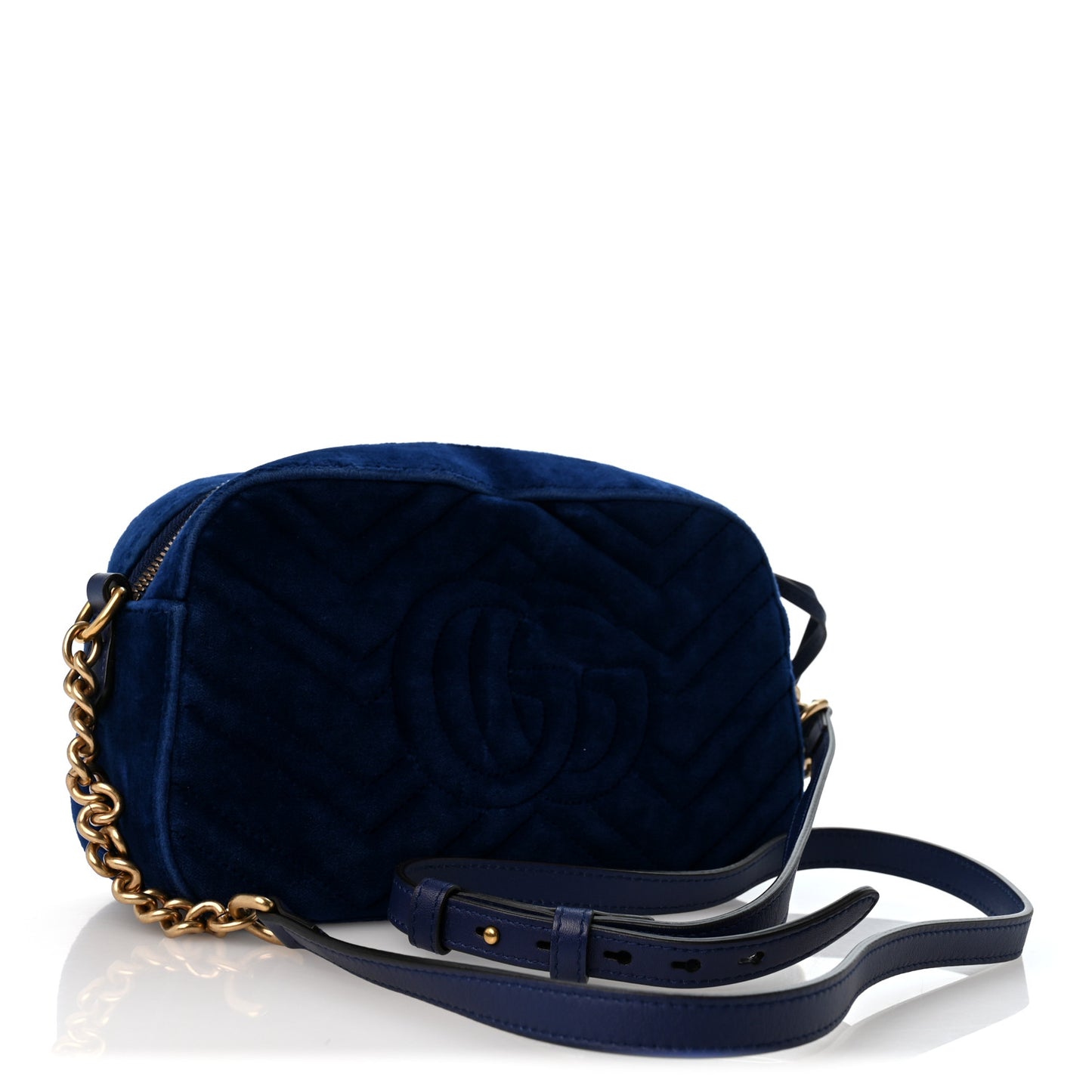 Velvet Matelasse Small GG Marmont Chain Shoulder Bag Cobalt