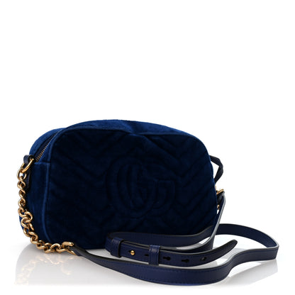 Gucci Velvet Matelasse Small GG Marmont Chain Shoulder Bag Cobalt 3 of 12