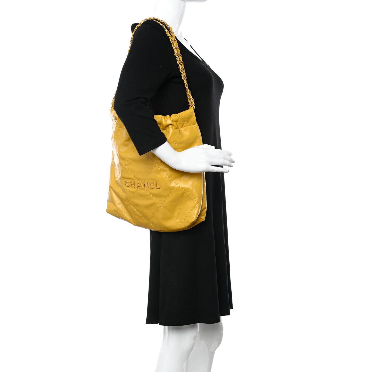 Shiny Calfskin Quilted Small Chanel 22 Yellow