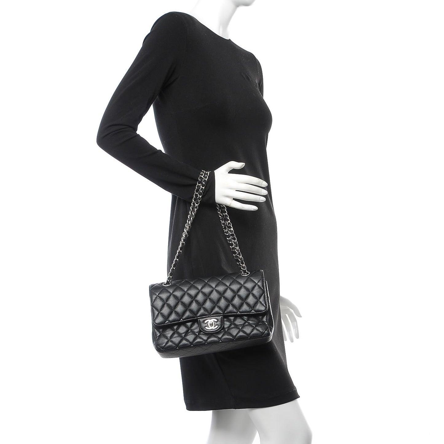 Caviar Quilted Medium Double Flap Black