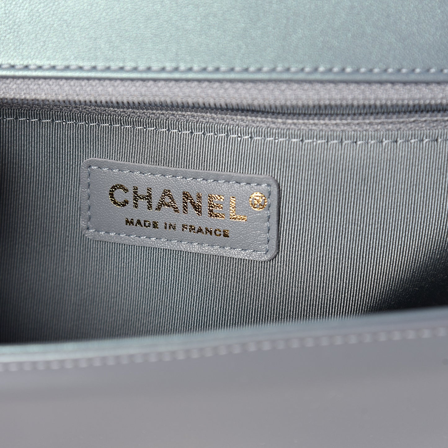 Iridescent Glazed Calfskin New Medium Boy Flap Light Blue