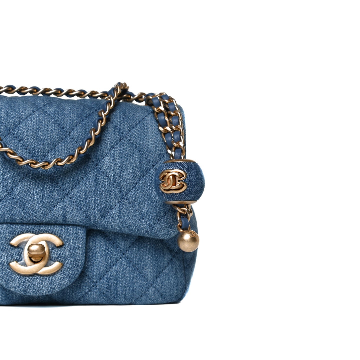 Denim Quilted Mini Pearl Crush Flap Blue