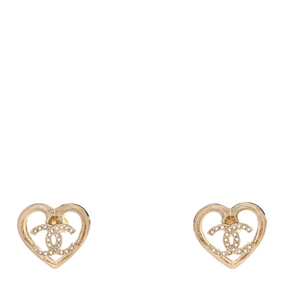 Chanel Metal Crystal CC Logo Heart Earrings Gold 1 of 5