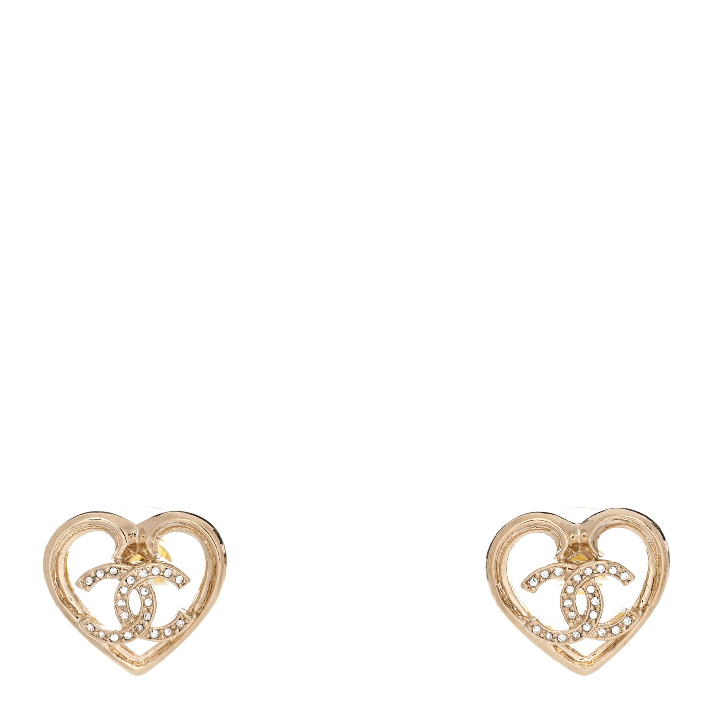 Metal Crystal CC Logo Heart Earrings Gold