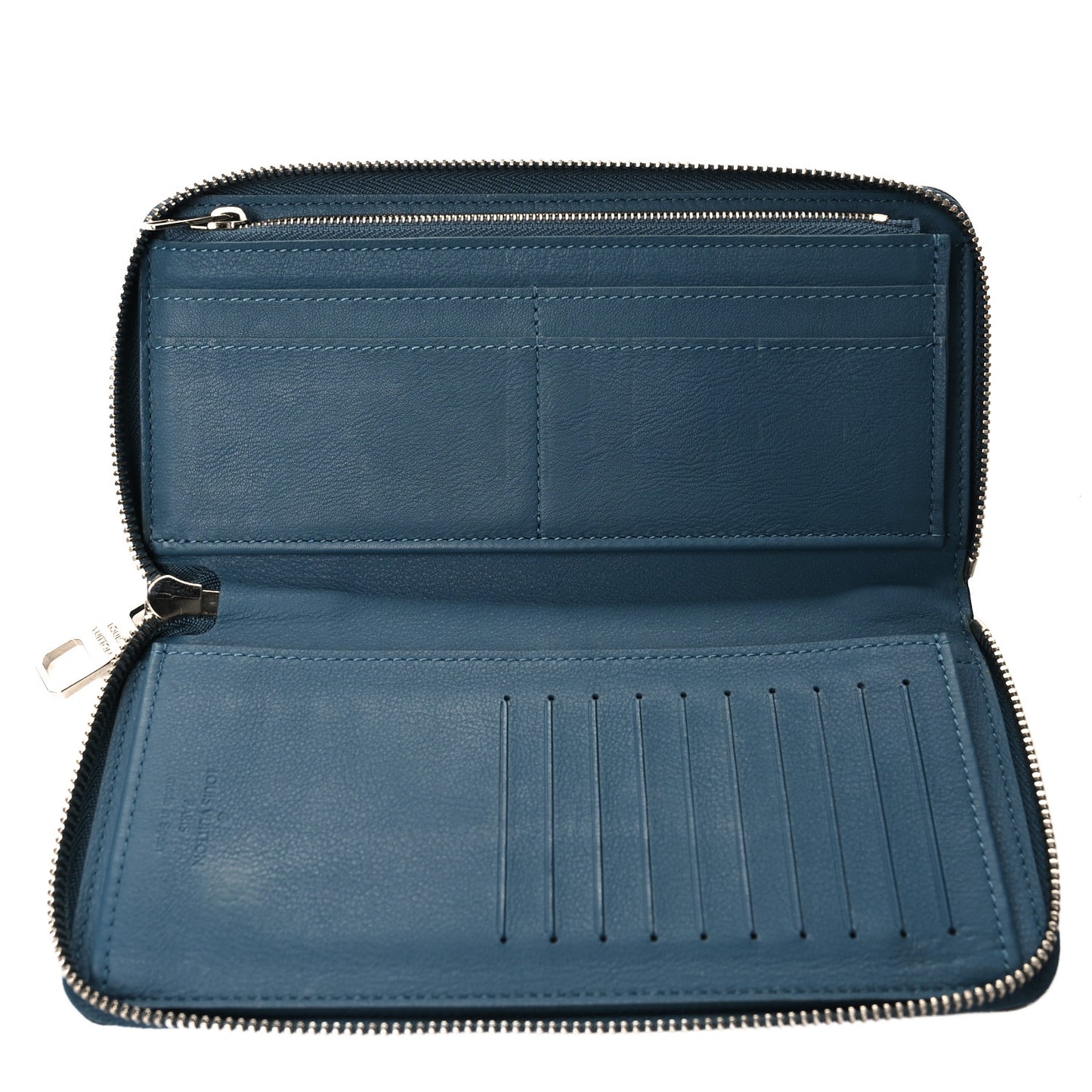 Taurillon Vertical Zippy Wallet Blue Gris
