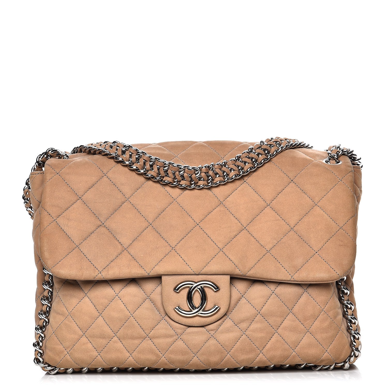 Chanel Nubuck Quilted Chain Around Maxi Flap Grey 1 of 14