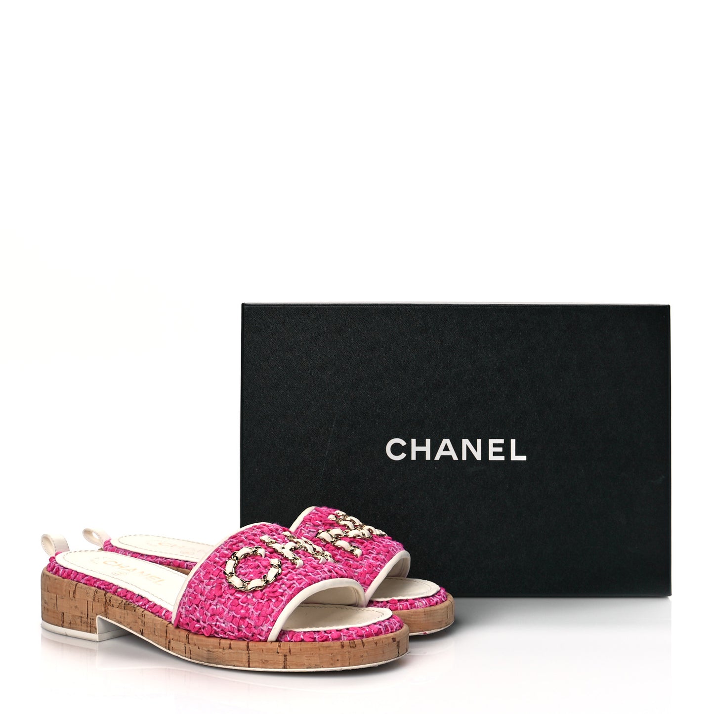 Tweed Cork Mule Sandal 39 Pink White