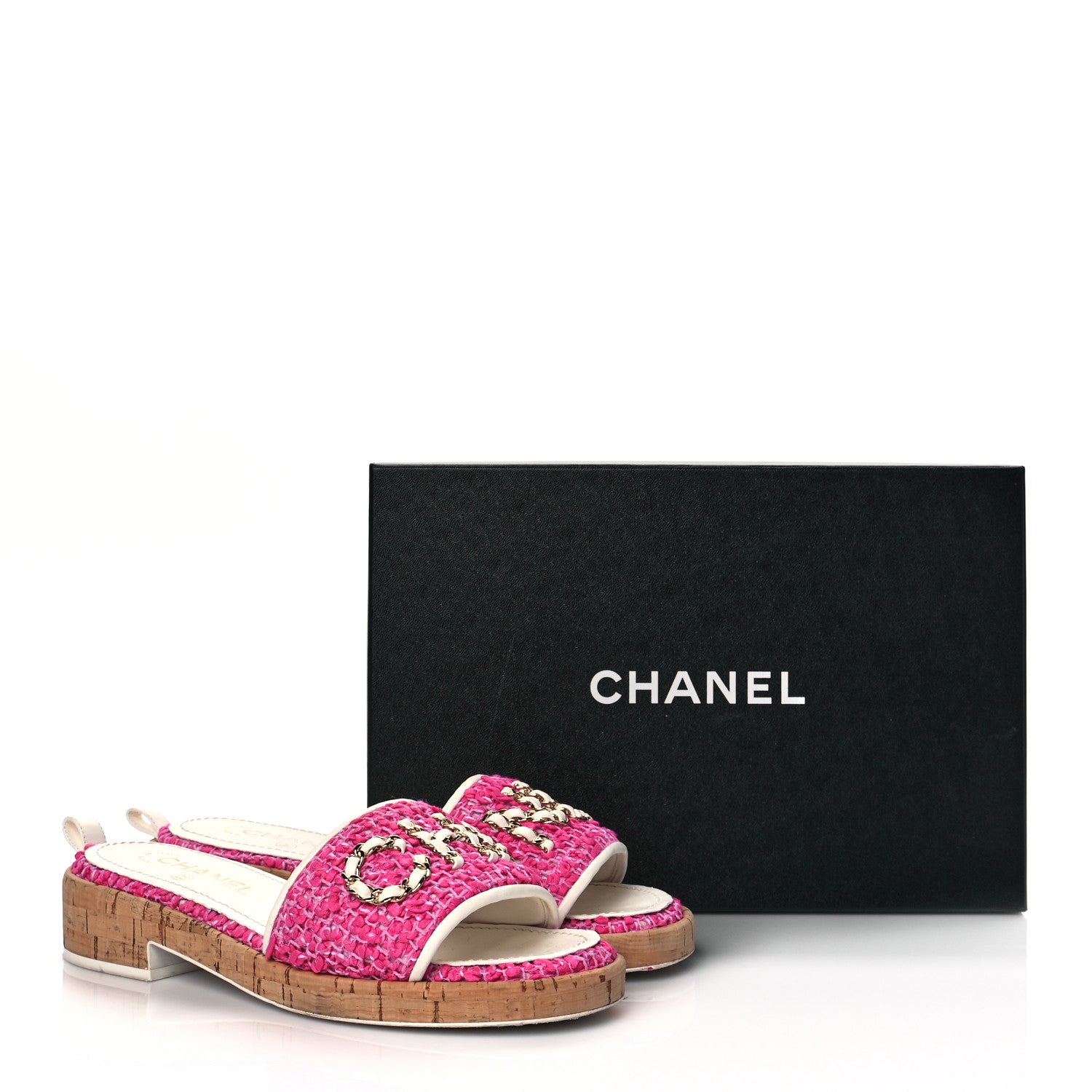 Chanel Tweed Cork Mule Sandal 39 Pink White 14 of 14