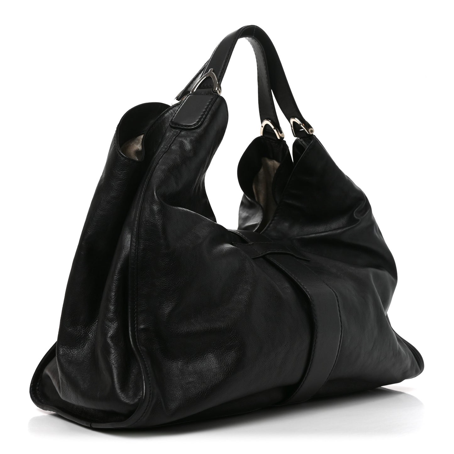Calfskin Large Soft Stirrup Shoulder Bag Black
