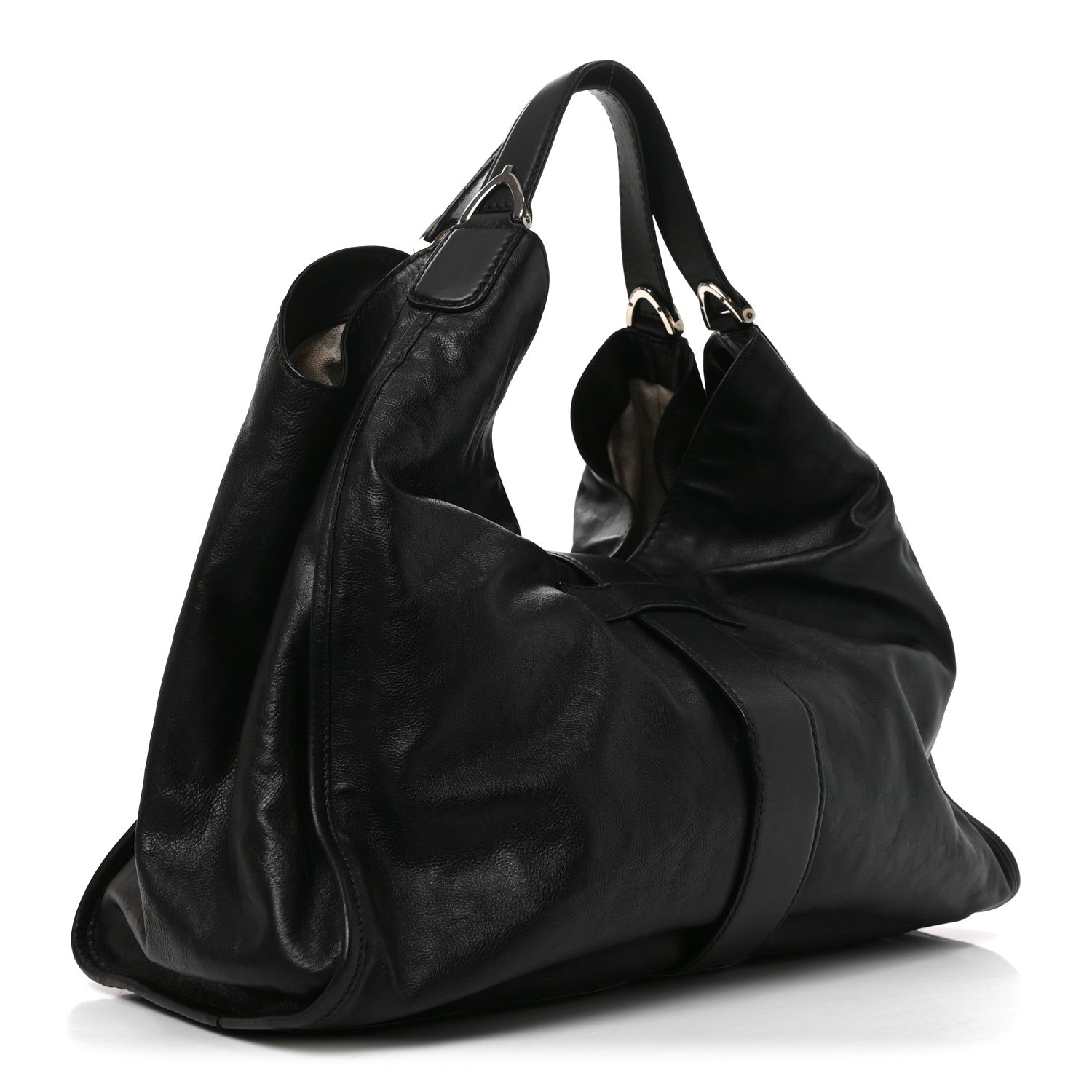 Gucci Calfskin Large Soft Stirrup Shoulder Bag Black 3 of 10