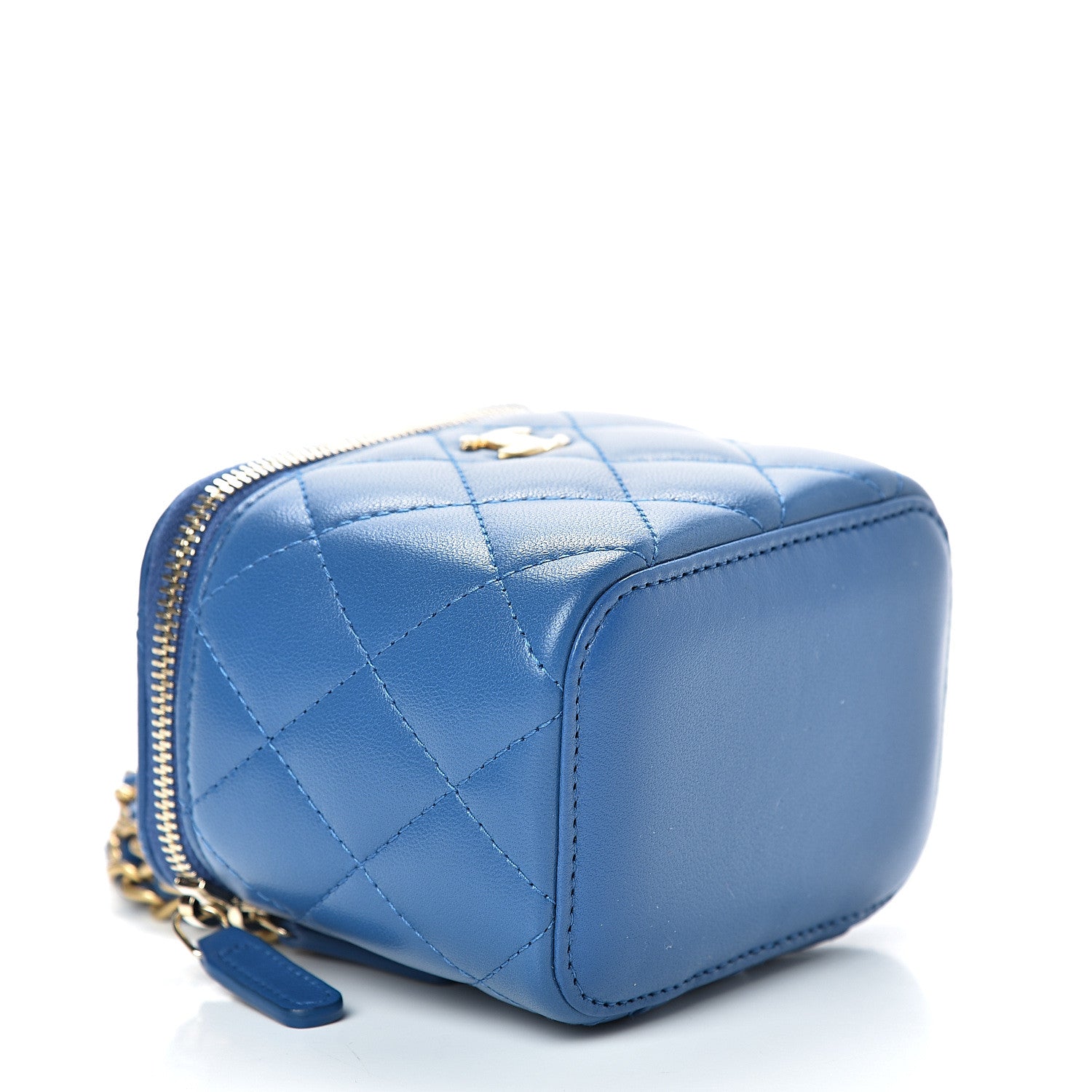 Chanel Lambskin Quilted Pearl Crush Mini Vanity Case With Chain Blue 3 of 10
