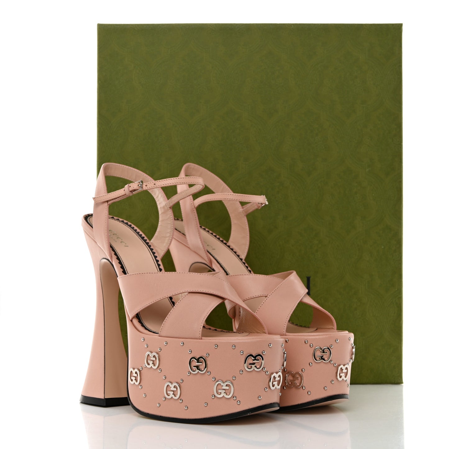 Malaga Kid Interlocking G Studs 155mm Platform Sandals 37.5 Perfect Pink