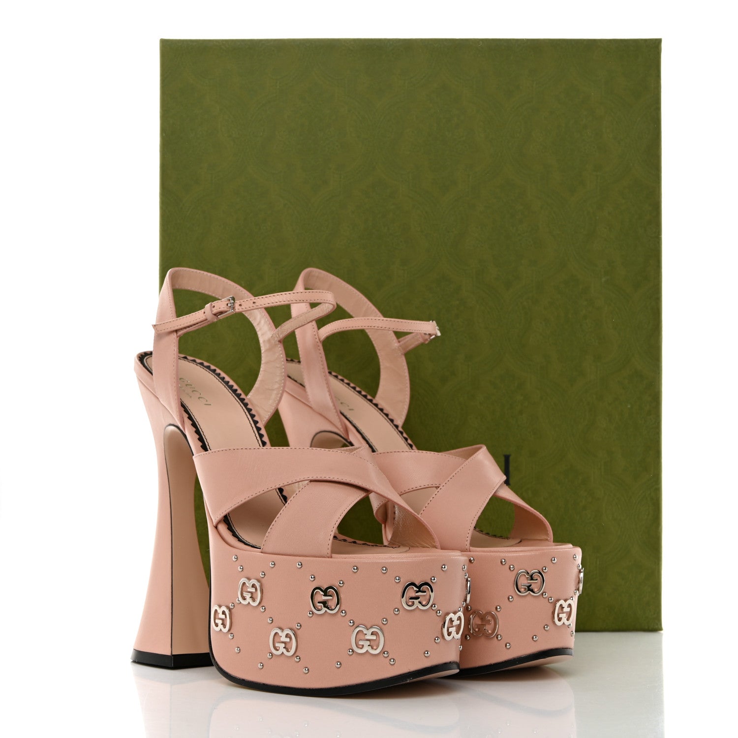 Gucci Malaga Kid Interlocking G Studs 155mm Platform Sandals 37.5 Perfect Pink 8 of 8