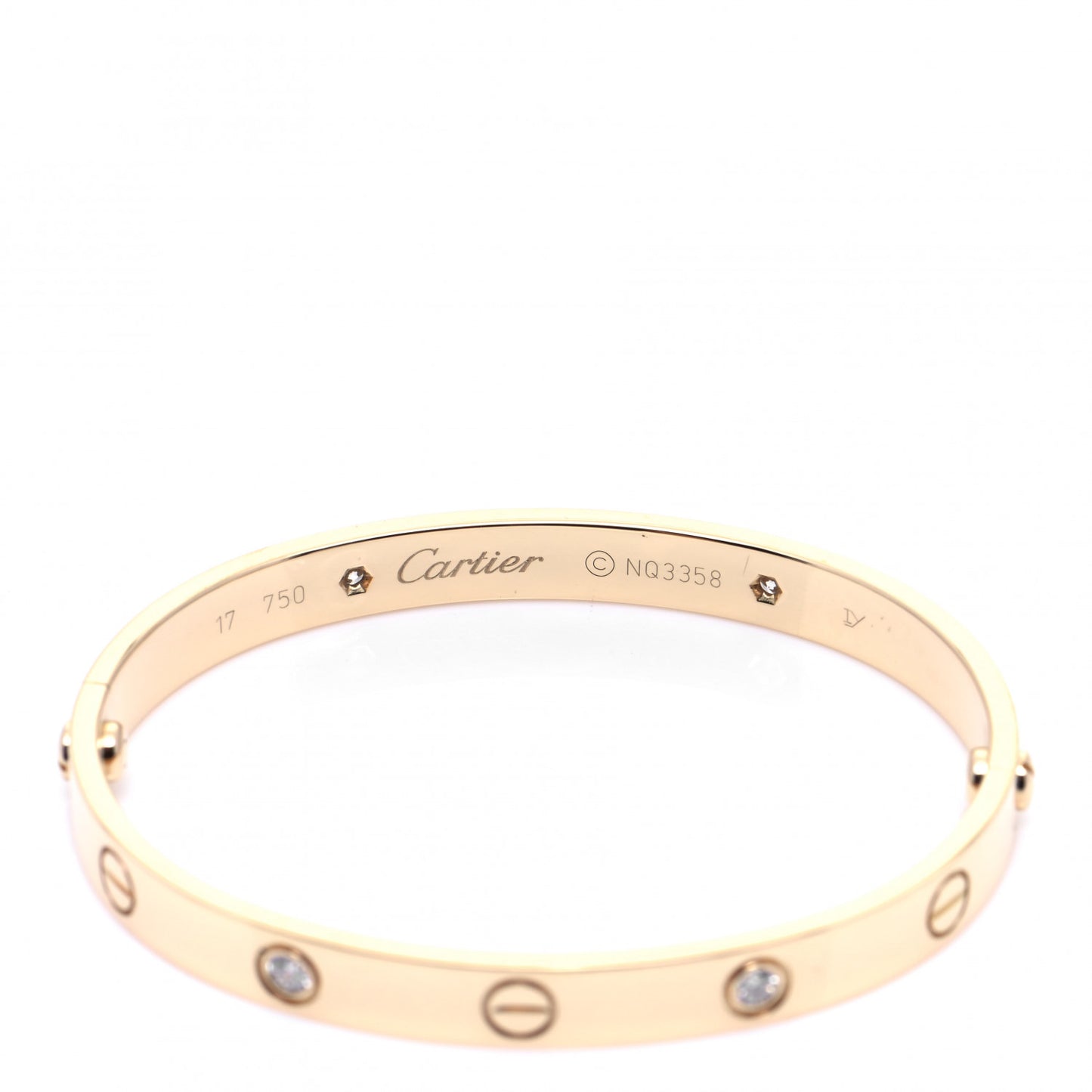 18K Yellow Gold 4 Diamond LOVE Bracelet 17