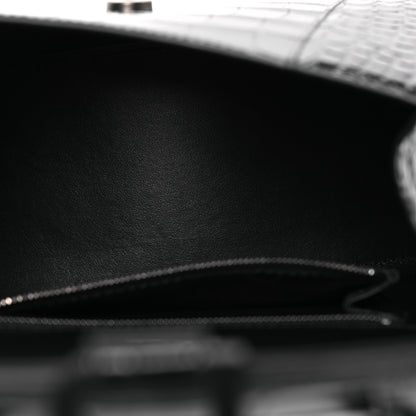 Balenciaga Shiny Calfskin Monochrome Crocodile Embossed Small Hourglass Top Handle Bag Black 5 of 12