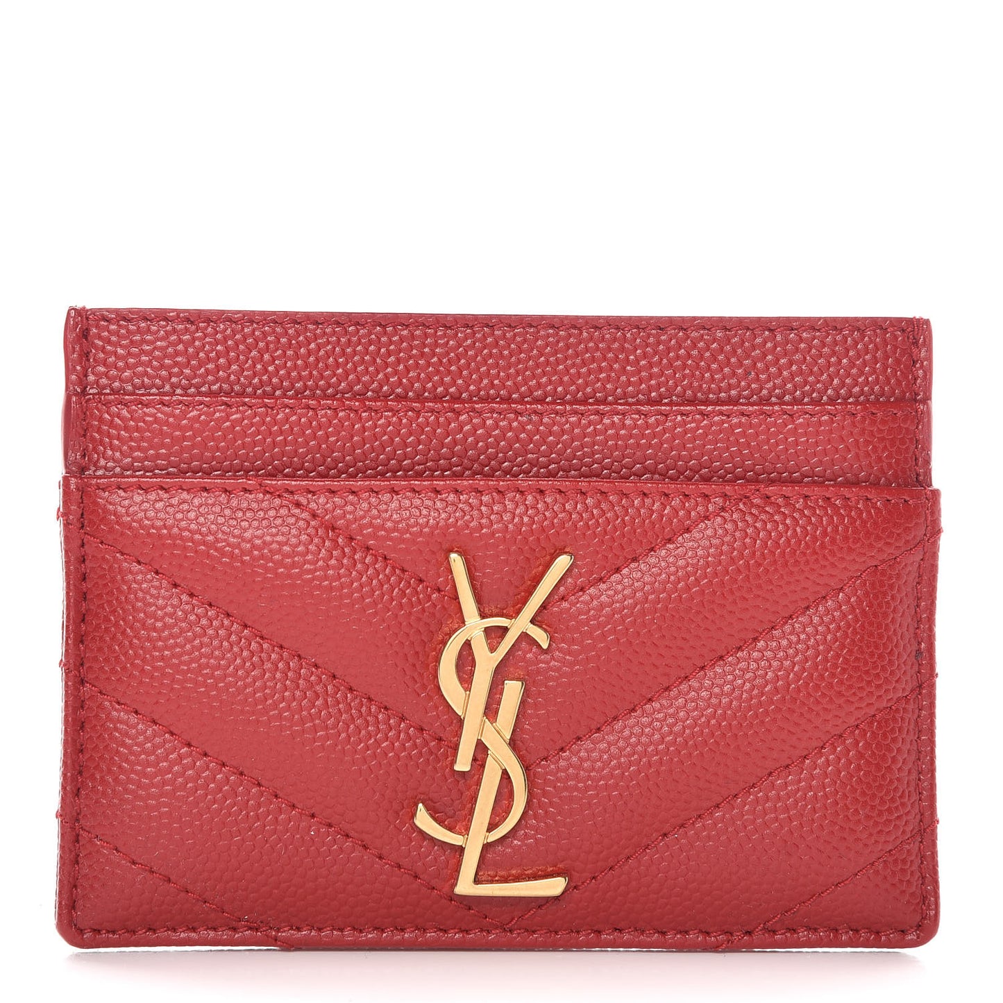 Grain De Poudre Matelasse Chevron Monogram Credit Card Case Rouge Eros