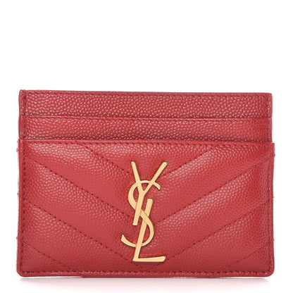 Saint Laurent Grain De Poudre Matelasse Chevron Monogram Credit Card Case Rouge Eros 1 of 8