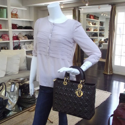 Christian Dior Lambskin Cannage Large Lady Dior Brown 2 of 9