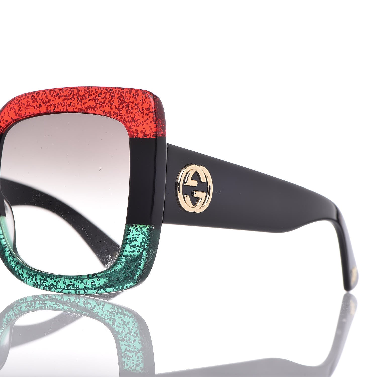 Gucci Square Frame GG0083S Sunglasses Glitter Red Black Green 4 of 7