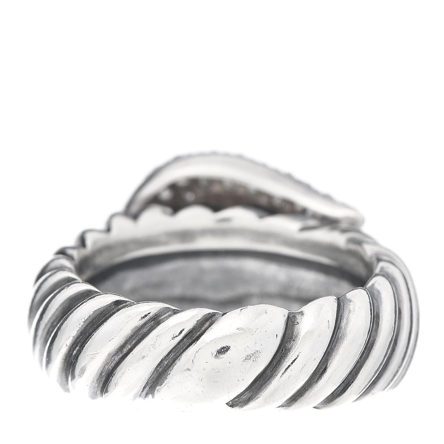 David Yurman Sterling Silver Diamond Buckle Cable Ring 53 6.25 4 of 5