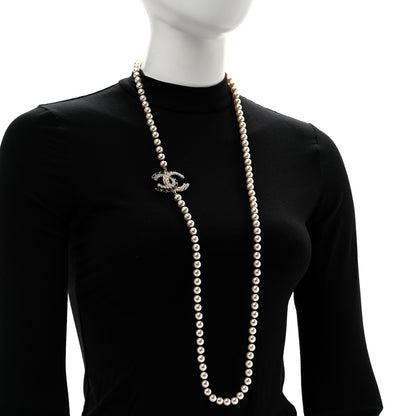 Chanel Pearl Crystal Lambskin CC Long Necklace Gold Black 2 of 5
