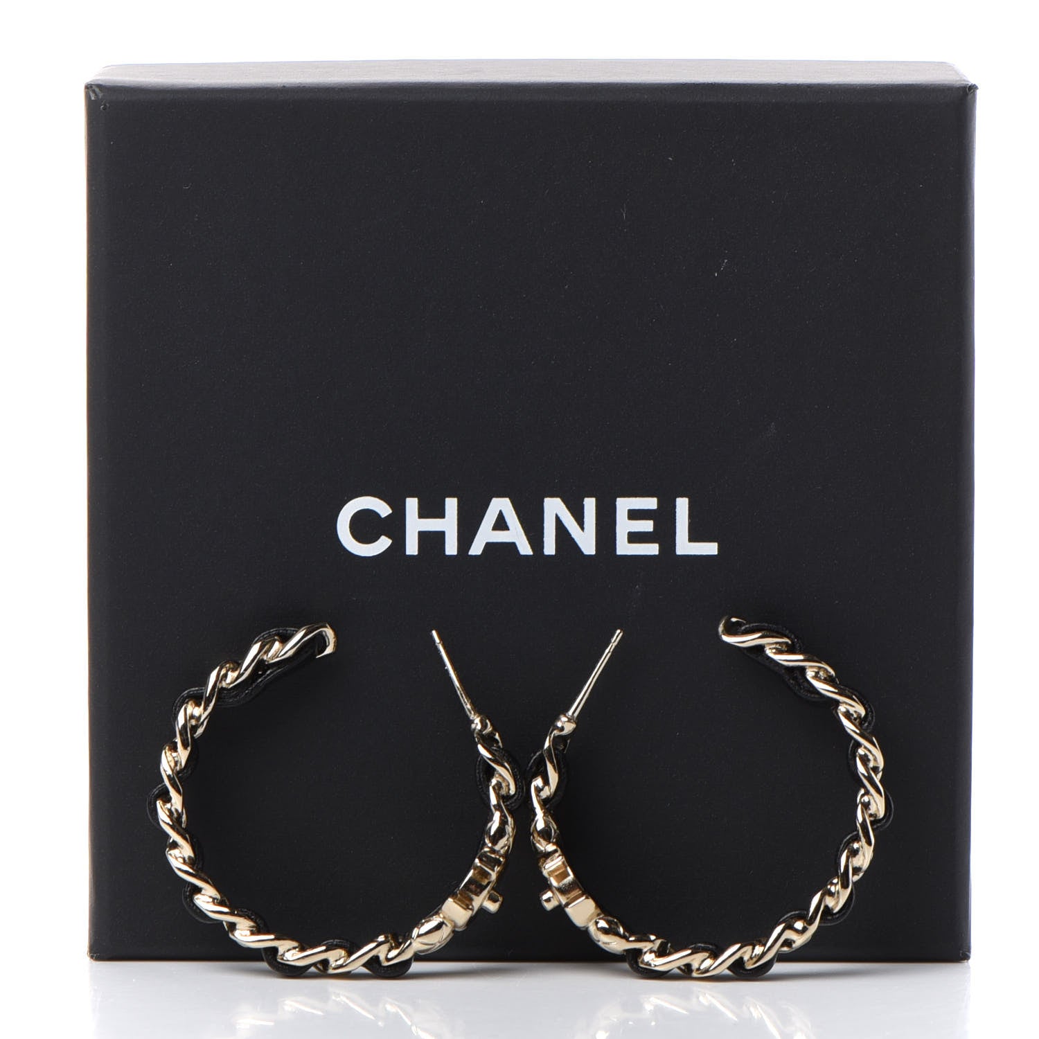 Chanel Lambskin CC Turnlock Chain Hoop Earrings Gold Black 5 of 5