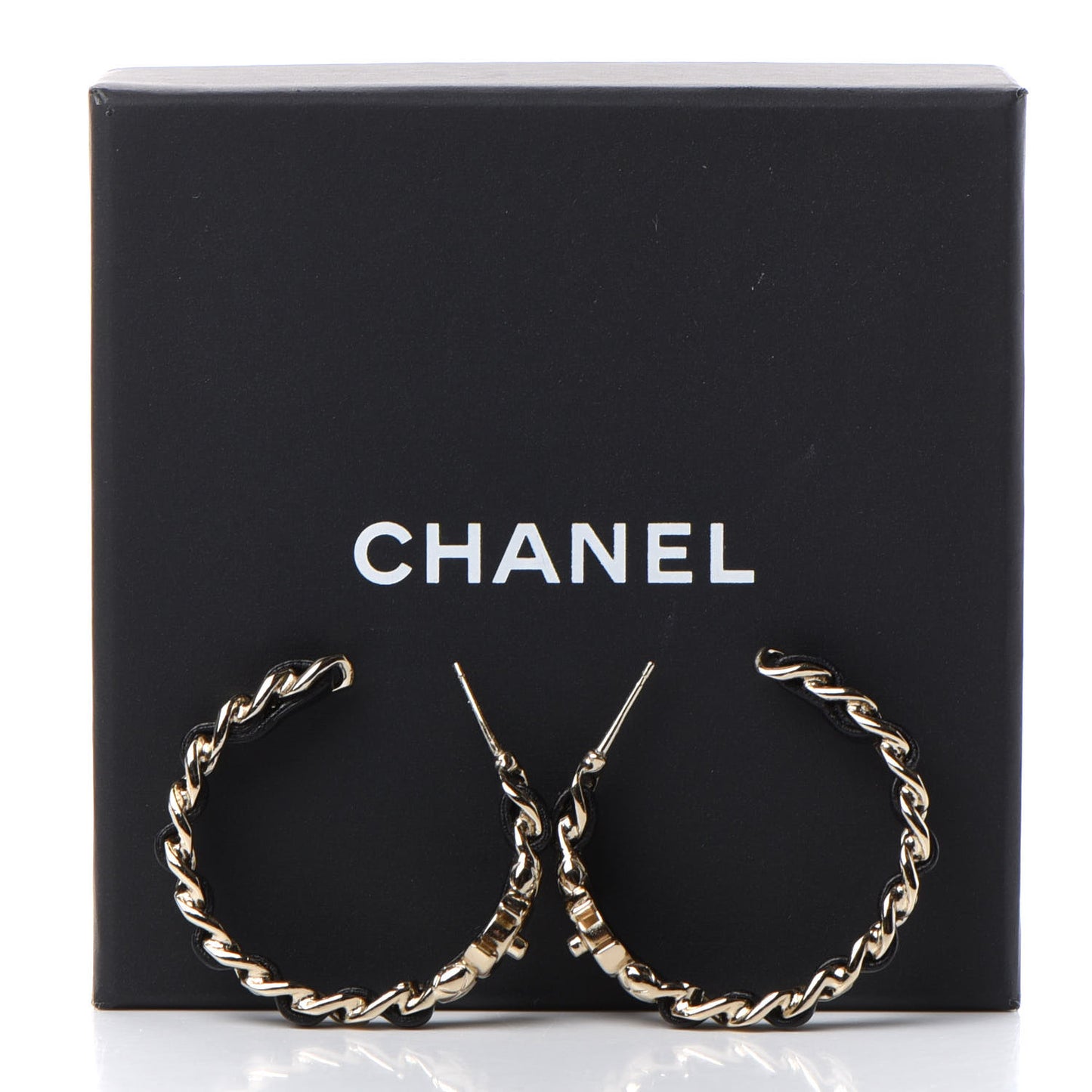 Lambskin CC Turnlock Chain Hoop Earrings Gold Black