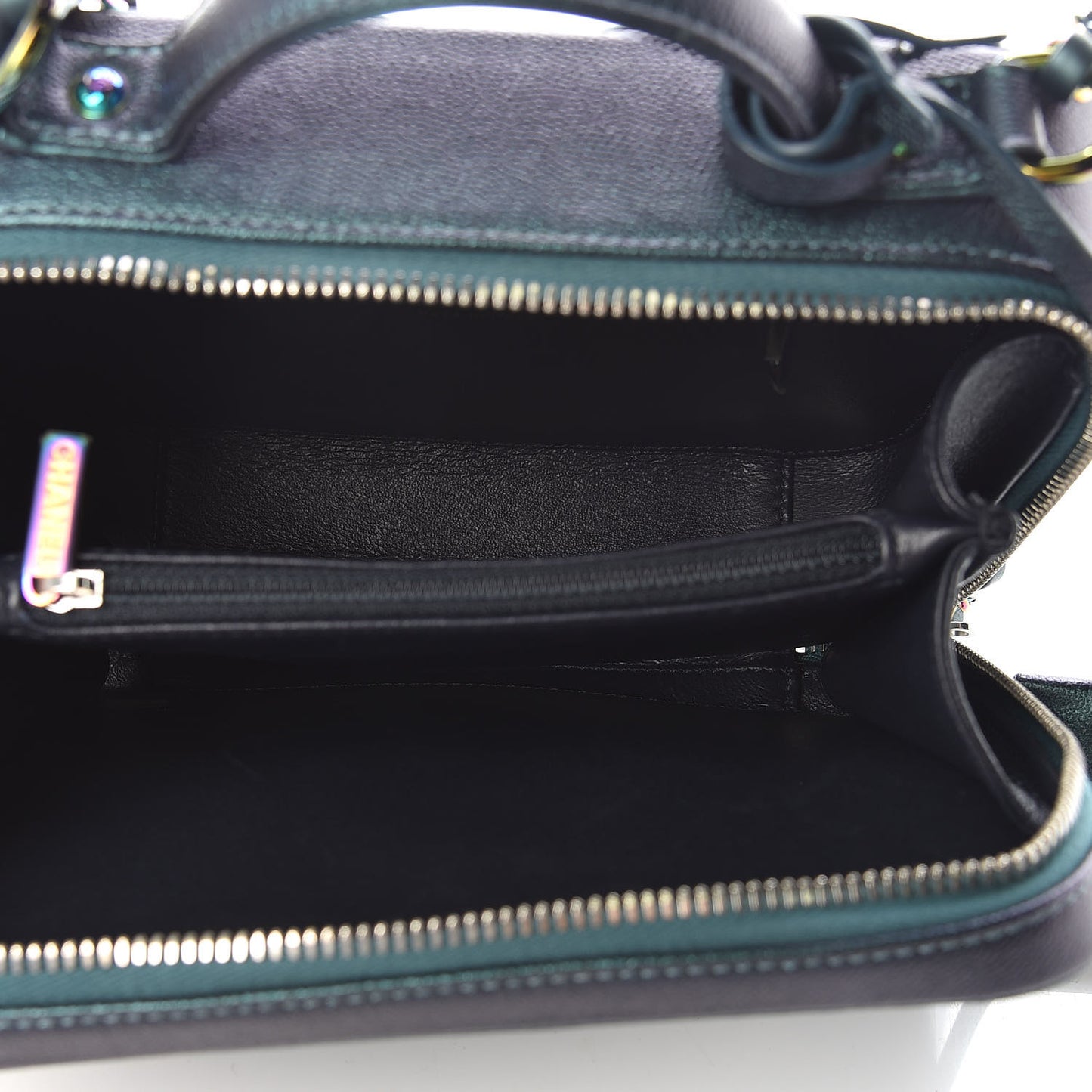 Iridescent Caviar Quilted Medium CC Filigree Vanity Case Dark Turquoise