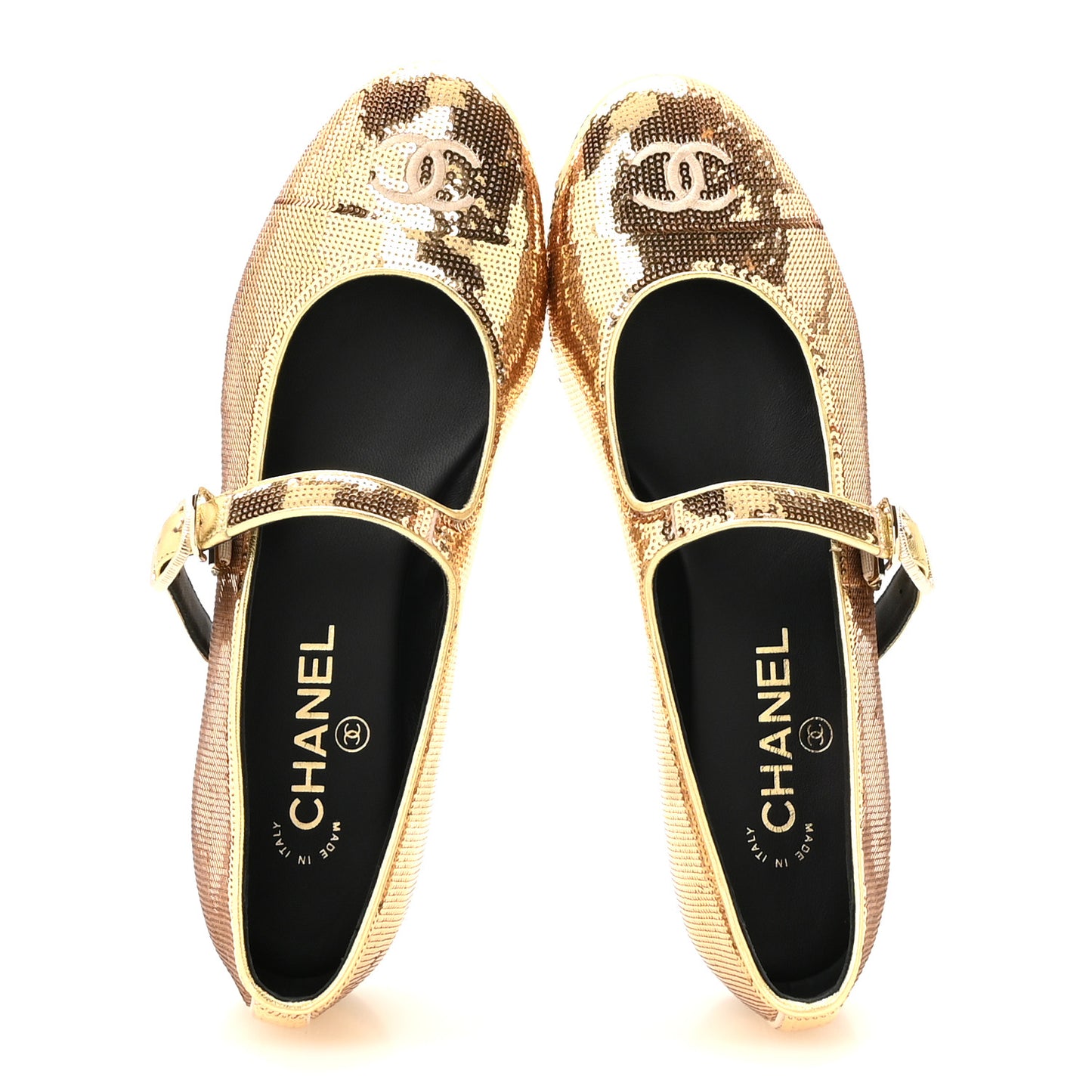 Sequin Mary Jane Flats 39.5 Golden