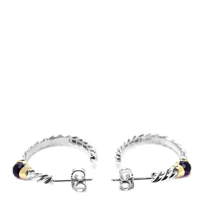 David Yurman Sterling Silver 14K Yellow Gold Amethyst Metro Hoop Earrings 3 of 4