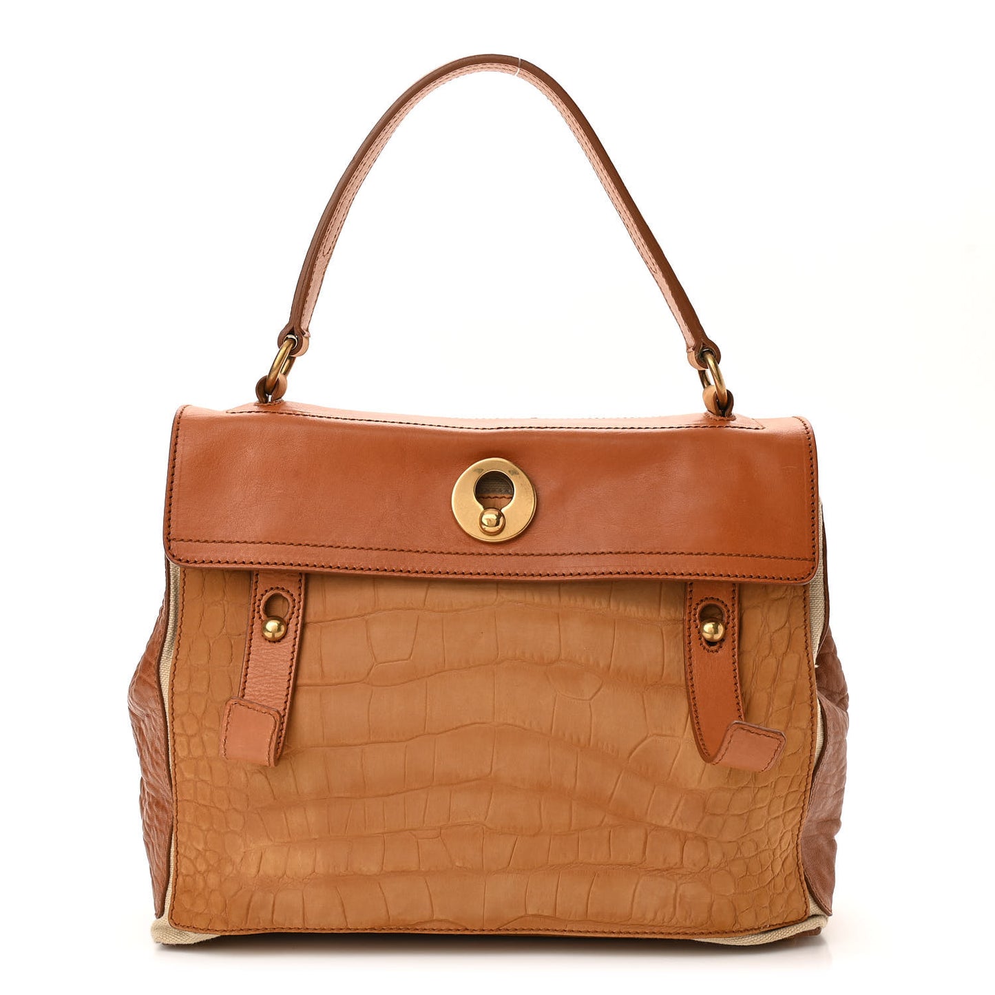 Crocodile Embossed Nubuck Calfskin Medium Muse Two Tote Tan