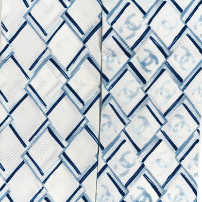 Chanel Silk CC Slim Bandeau Scarf White Blue 4 of 4