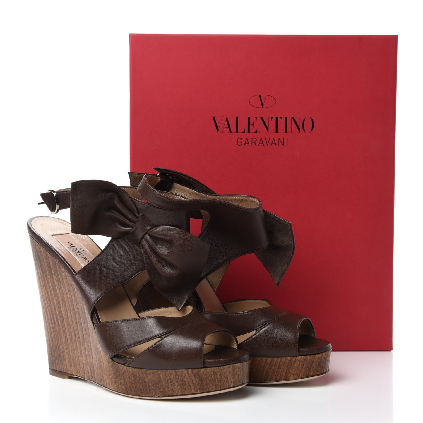 Nappa Bow Wedge Sandals 38.5 Brown