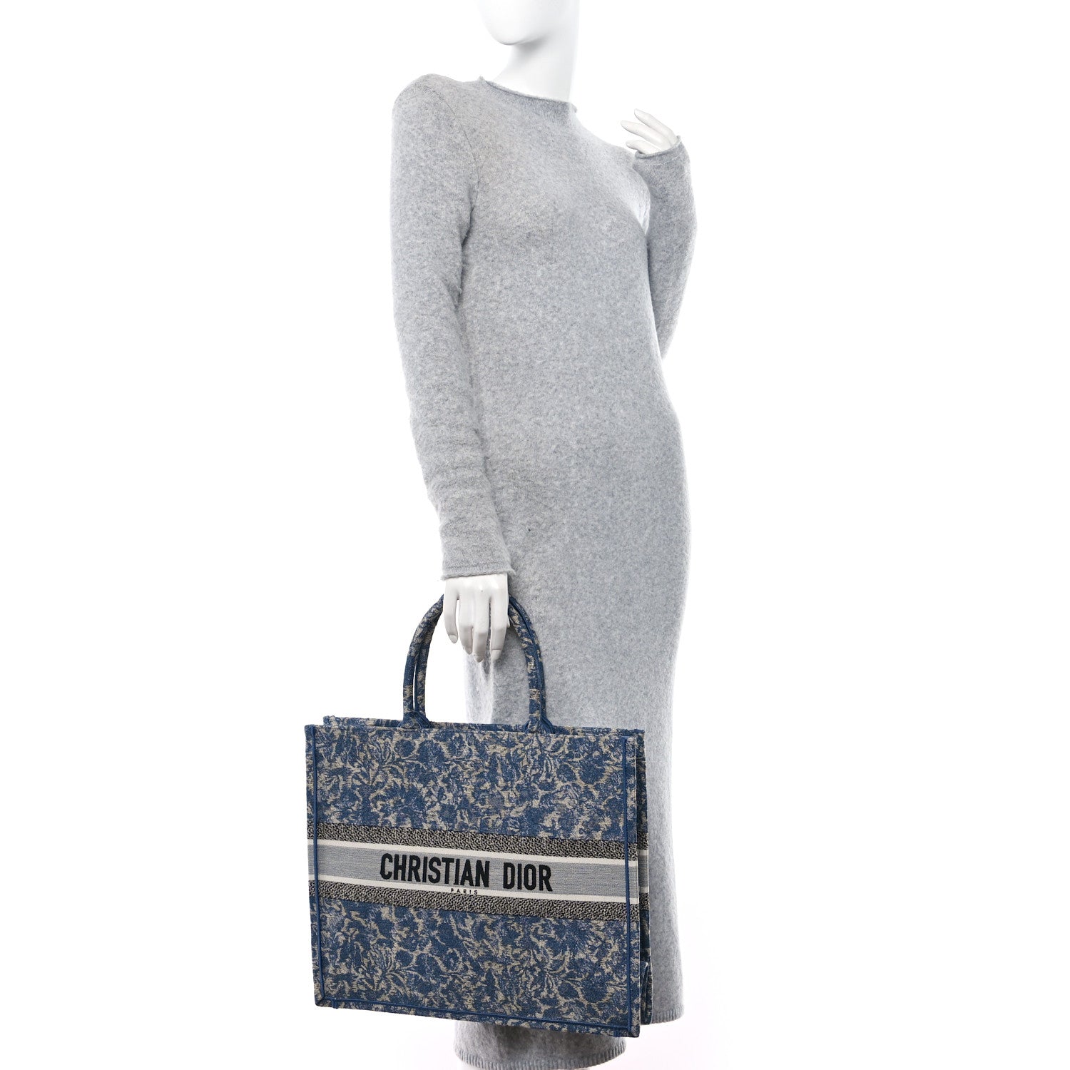 Christian Dior Canvas Embroidered Large Brocart Book Tote Blue 2 of 10