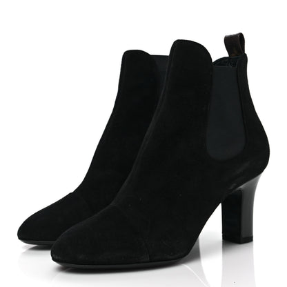 Louis Vuitton Suede Monogram Uniformes Cap Toe Chelsea 75mm Ankle Boots 38.5 Black 3 of 7