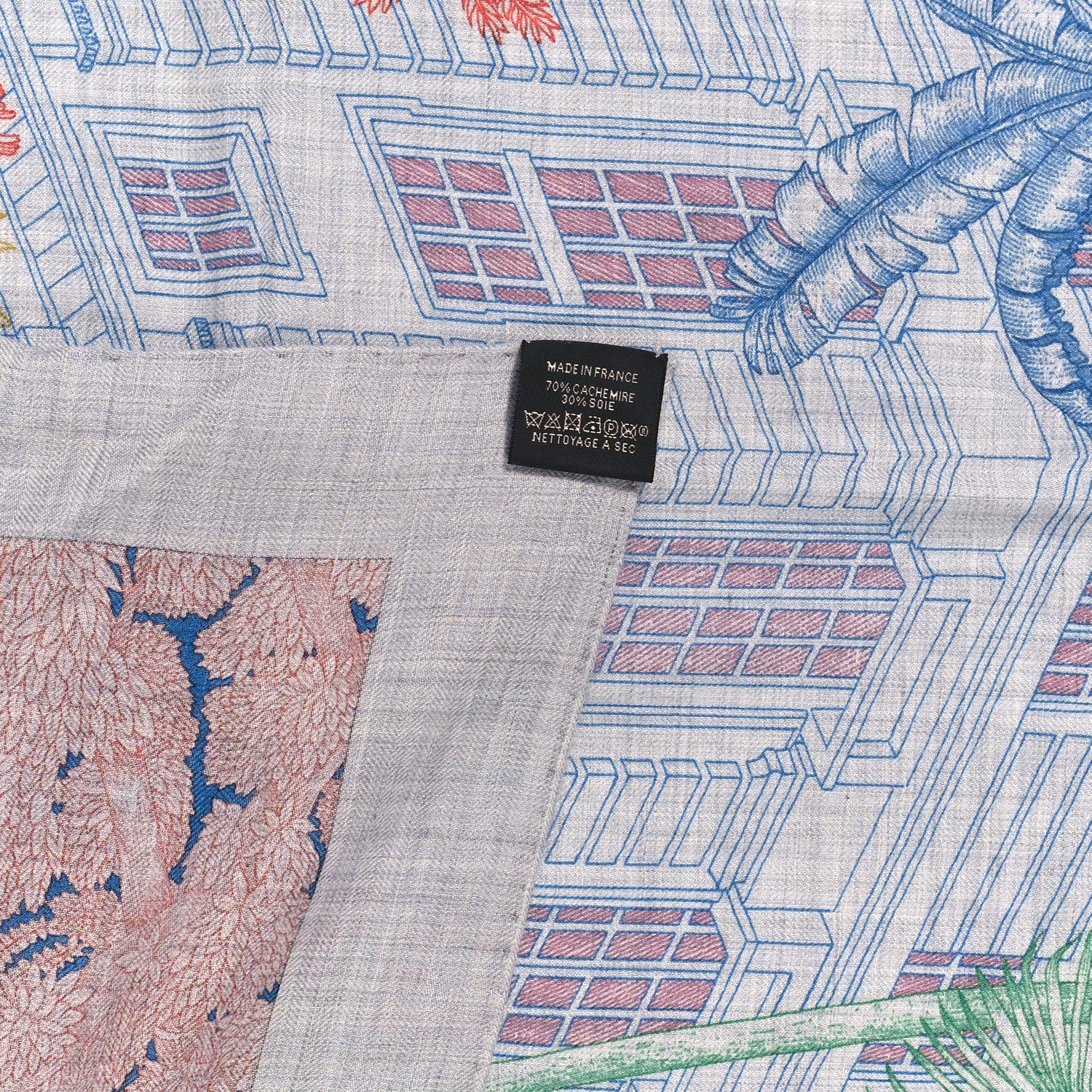 Hermes Cashmere Silk Faubourg Tropical Shawl 140 Gris Chine Rose 7 of 15