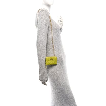 Christian Dior Lambskin Cannage Mini Caro Zipped Pouch on Chain Lime 2 of 10