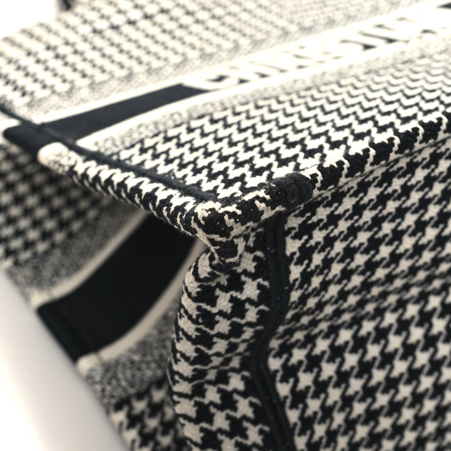 Canvas Houndstooth Embroidered Medium Book Tote Black White