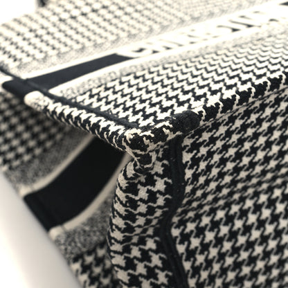 Christian Dior Canvas Houndstooth Embroidered Medium Book Tote Black White 9 of 13