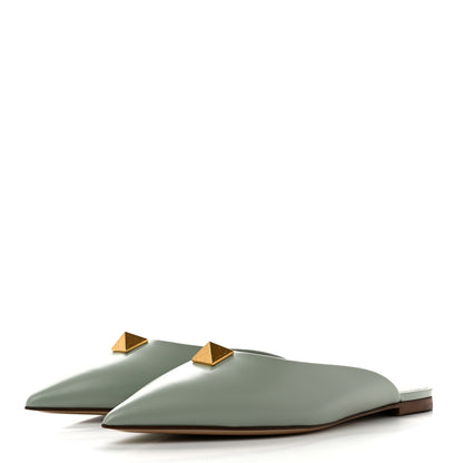 Valentino Garavani Calfskin Roman Stud Pointed Flat Mules 35.5 Light Green 3 of 7