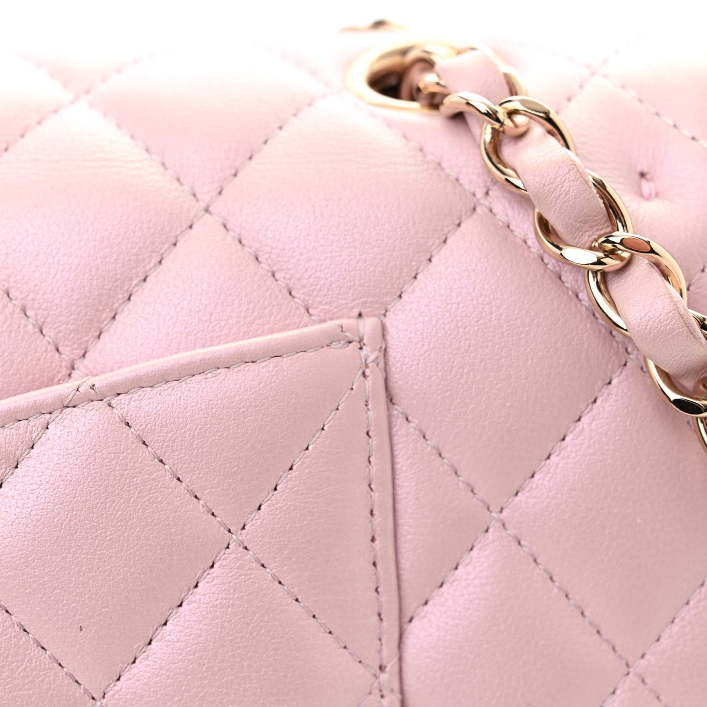 Iridescent Calfskin Quilted Medium Double Flap Light Pink