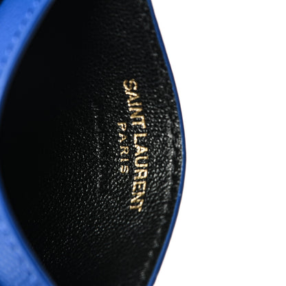 Saint Laurent Grain De Poudre Matelasse Chevron Monogram Credit Card Case Blue Majorelle 6 of 7